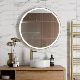 Affine Round Led Mirror Illuminated Touch Bathroom Demister Mains Brushed Brass 800mm - thumbnail 2