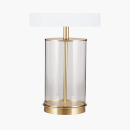 Pacific Lifestyle Clear Glass And Champagne Metal Table Lamp With  Ivory Poly Cotton Cylinder Drum Shade - thumbnail 3