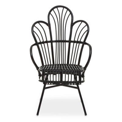Orsina Black Natural Rattan Back Chair Metal Legs, High Back Rattan Lounge Chair, Outdoor Rattan Chair For Garden - image 1