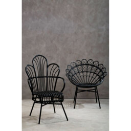 Orsina Black Natural Rattan Back Chair Metal Legs, High Back Rattan Lounge Chair, Outdoor Rattan Chair For Garden - thumbnail 8