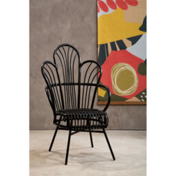 Orsina Black Natural Rattan Back Chair Metal Legs, High Back Rattan Lounge Chair, Outdoor Rattan Chair For Garden - thumbnail 5
