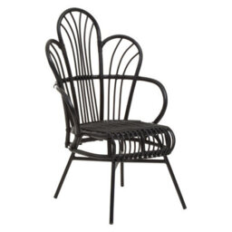 Orsina Black Natural Rattan Back Chair Metal Legs, High Back Rattan Lounge Chair, Outdoor Rattan Chair For Garden - thumbnail 2
