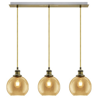 Long Life Lamps Company Vintage 3 Lights Ceiling Pendant Lamp Cluster Mini Glass Globe Shades Gold H3133 - image 1