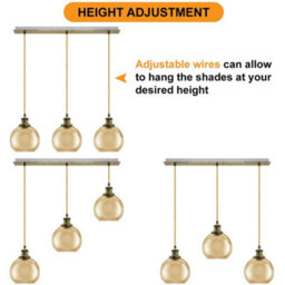 Long Life Lamps Company Vintage 3 Lights Ceiling Pendant Lamp Cluster Mini Glass Globe Shades Gold H3133 - thumbnail 5