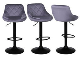 Set Of 3 Grey Valencia Velvet Gas Lift Bar Stools Kitchen Breakfast Swivel Chairs With Matte Black Metal Base & Footrest - thumbnail 7