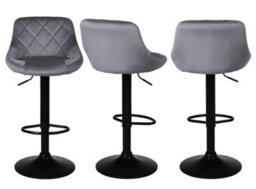 Set Of 3 Grey Valencia Velvet Gas Lift Bar Stools Kitchen Breakfast Swivel Chairs With Matte Black Metal Base & Footrest - thumbnail 5