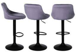 Set Of 3 Grey Valencia Velvet Gas Lift Bar Stools Kitchen Breakfast Swivel Chairs With Matte Black Metal Base & Footrest - thumbnail 3