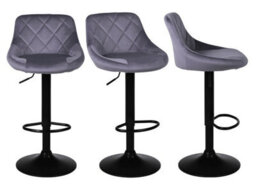 Set Of 3 Grey Valencia Velvet Gas Lift Bar Stools Kitchen Breakfast Swivel Chairs With Matte Black Metal Base & Footrest - thumbnail 6