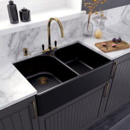 London Sink Company Butler 795 2-Bowl Matt Bronze Ceramic Sit-On Kitchen Sink With Waste - thumbnail 2