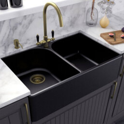 London Sink Company Butler 795 2-Bowl Matt Bronze Ceramic Sit-On Kitchen Sink With Waste - thumbnail 1