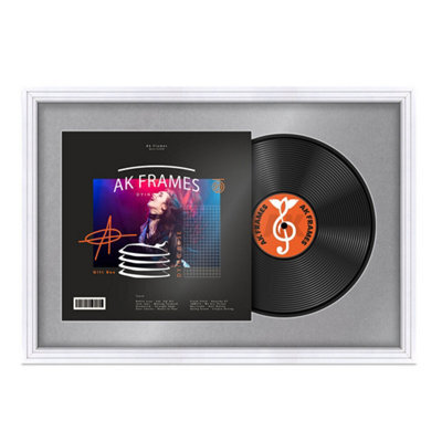 "AK Frames 25X17"" White Step Vinyl Record Frame With Mid Grey Mount For 12 Inch Lp Cover & Disc - Overlapped Design" - image 1