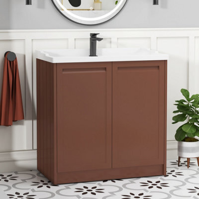 Royal Bathrooms Elmore 800mm Floor Standing 2 Door Bathroom Vanity Unit With Traditional Ceramic Basin Sink - Terracotta Clay - image 1