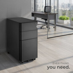 Tectake Filing Cabinet Parvus - Powdered Steel, 3 Drawers (1 For Hanging Files), Locking - 1 - Black - thumbnail 8
