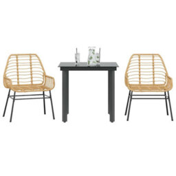 Berkfield 3 Piece Garden Dining Set Brown Poly Rattan Glass