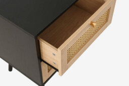 Pair Of Bedside 2 Drawer Cabinet  Rattan Croxley Side Table Black - thumbnail 6