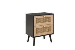 Pair Of Bedside 2 Drawer Cabinet  Rattan Croxley Side Table Black - thumbnail 9