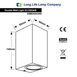 Long Life Lamps Company Modern Rectangular Up Down Aluminium Finish Outdoor Wall Light Fixture Gu10 Zlc063Ab - thumbnail 2