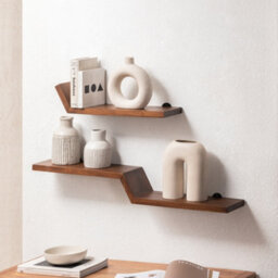 MH London Penny Set Of 2 Wall Shelf Solid Wood Walnut Floating Shelf Living Bedroom Kitchen Wall Mounted Wooden Shelves - thumbnail 1