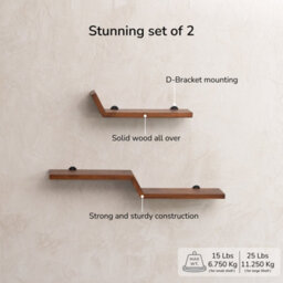 MH London Penny Set Of 2 Wall Shelf Solid Wood Walnut Floating Shelf Living Bedroom Kitchen Wall Mounted Wooden Shelves - thumbnail 4