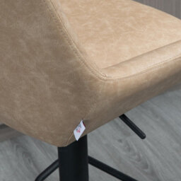 Homcom Pu Leather Padded Bar Stools Set Of 2 With Metal Base, Khaki - thumbnail 8