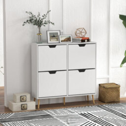 Homcom Shoe Storage Cabinet With 4 Flip Drawers For 8-16 Pairs, White - thumbnail 1