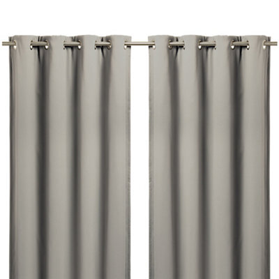 GoodHome Vestris Taupe Plain Blackout & Thermal Eyelet Curtain (W)228Cm (L)228Cm, Pair - image 1