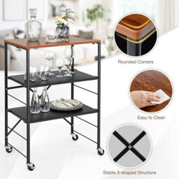 Costway 3-Tier Storage Shelves Foldable Utility Cart Rolling Serving Trolley W/ Adjustable Shelves & Lockable Casters - thumbnail 8