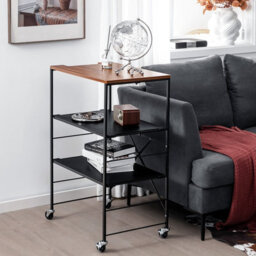 Costway 3-Tier Storage Shelves Foldable Utility Cart Rolling Serving Trolley W/ Adjustable Shelves & Lockable Casters - thumbnail 2