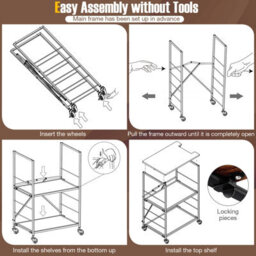 Costway 3-Tier Storage Shelves Foldable Utility Cart Rolling Serving Trolley W/ Adjustable Shelves & Lockable Casters - thumbnail 6