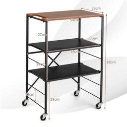 Costway 3-Tier Storage Shelves Foldable Utility Cart Rolling Serving Trolley W/ Adjustable Shelves & Lockable Casters - thumbnail 4