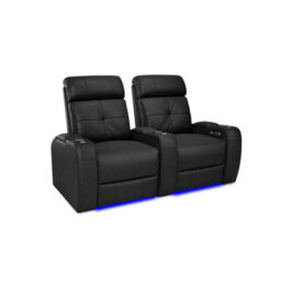 Valencia Verona Power Headrest Home Theater Seating Row Of 2 Black Nappa Leather Power Recliner Led Cup Holder