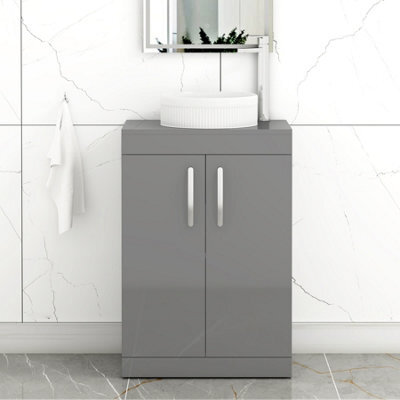 Royal Bathrooms Turin 800mm Freestanding Bathroom Vanity Unit With Sink 2 Door Indigo Grey Gloss & Round Countertop Basin - image 1