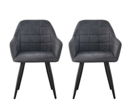 MCC Direct Set Of 2 Faux Suede Leather Dining Chairs With Arms Adrian Dark Grey - thumbnail 4