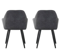 MCC Direct Set Of 2 Faux Suede Leather Dining Chairs With Arms Adrian Dark Grey - thumbnail 5