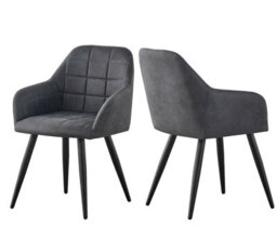 MCC Direct Set Of 2 Faux Suede Leather Dining Chairs With Arms Adrian Dark Grey - thumbnail 2