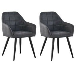 MCC Direct Set Of 2 Faux Suede Leather Dining Chairs With Arms Adrian Dark Grey - thumbnail 3
