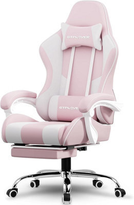 Gtplayer Fabric Gaming Chair With Footrest, Massage Ergonomic Computer Chairs Height Adjustable Heavy Duty Pc Chair, Pink - image 1