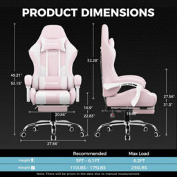 Gtplayer Fabric Gaming Chair With Footrest, Massage Ergonomic Computer Chairs Height Adjustable Heavy Duty Pc Chair, Pink - thumbnail 3