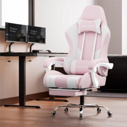 Gtplayer Fabric Gaming Chair With Footrest, Massage Ergonomic Computer Chairs Height Adjustable Heavy Duty Pc Chair, Pink - thumbnail 2