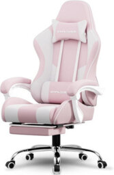 Gtplayer Fabric Gaming Chair With Footrest, Massage Ergonomic Computer Chairs Height Adjustable Heavy Duty Pc Chair, Pink