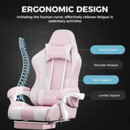 Gtplayer Fabric Gaming Chair With Footrest, Massage Ergonomic Computer Chairs Height Adjustable Heavy Duty Pc Chair, Pink - thumbnail 7