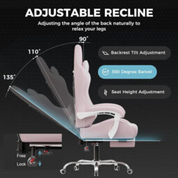 Gtplayer Fabric Gaming Chair With Footrest, Massage Ergonomic Computer Chairs Height Adjustable Heavy Duty Pc Chair, Pink - thumbnail 4