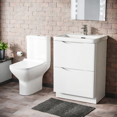 Nes Home White 600mm Floorstanding Vanity Unit & Close Coupled Toilet - image 1