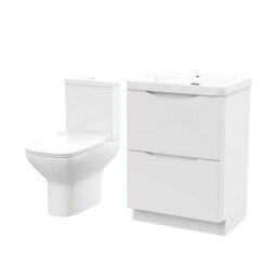 Nes Home White 600mm Floorstanding Vanity Unit & Close Coupled Toilet - thumbnail 4