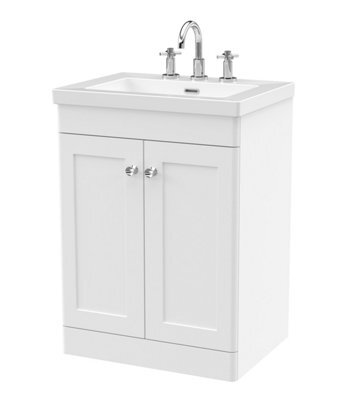 Balterley Swynnerton Traditional 2 Door Floor Standing Vanity Unit With Fireclay Basin, Satin White, 600mm - image 1