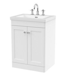 Balterley Swynnerton Traditional 2 Door Floor Standing Vanity Unit With Fireclay Basin, Satin White, 600mm - thumbnail 1