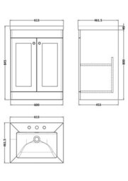 Balterley Swynnerton Traditional 2 Door Floor Standing Vanity Unit With Fireclay Basin, Satin White, 600mm - thumbnail 2