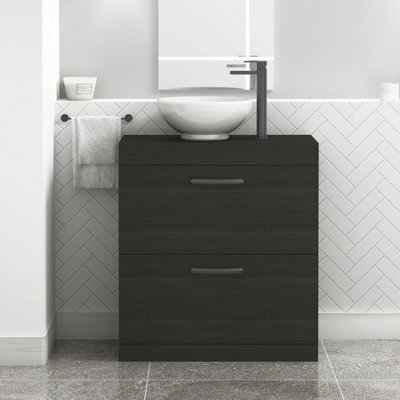 Royal Bathrooms 800mm Floor Standing Vanity Unit 2 Drawer Hale Black & Countertop Basin - Breeze With Matt Black Handle - image 1