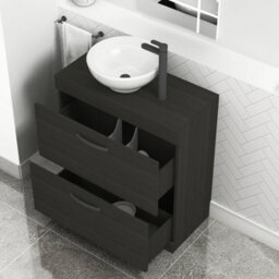 Royal Bathrooms 800mm Floor Standing Vanity Unit 2 Drawer Hale Black & Countertop Basin - Breeze With Matt Black Handle - thumbnail 3