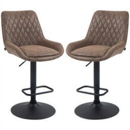 Coffee Adjustable Bar Stools Set Of 2 Swivel Bar Chairs With Back Footrest - thumbnail 1